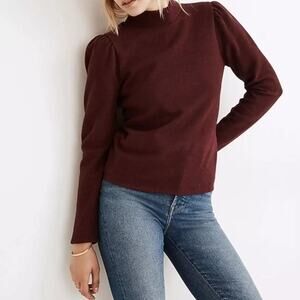 NWT Madewell (Re)sourced Plush Mockneck Puff-Sleeve Top Burgundy S